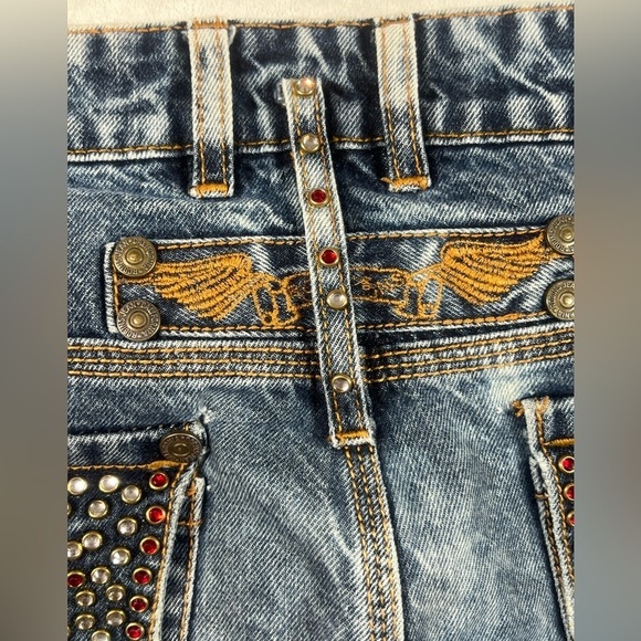 Robin’s Jeans 38W 32L Distressed Faded USA Jeweled Pockets RARE Denim Biker - Picture 10 of 15